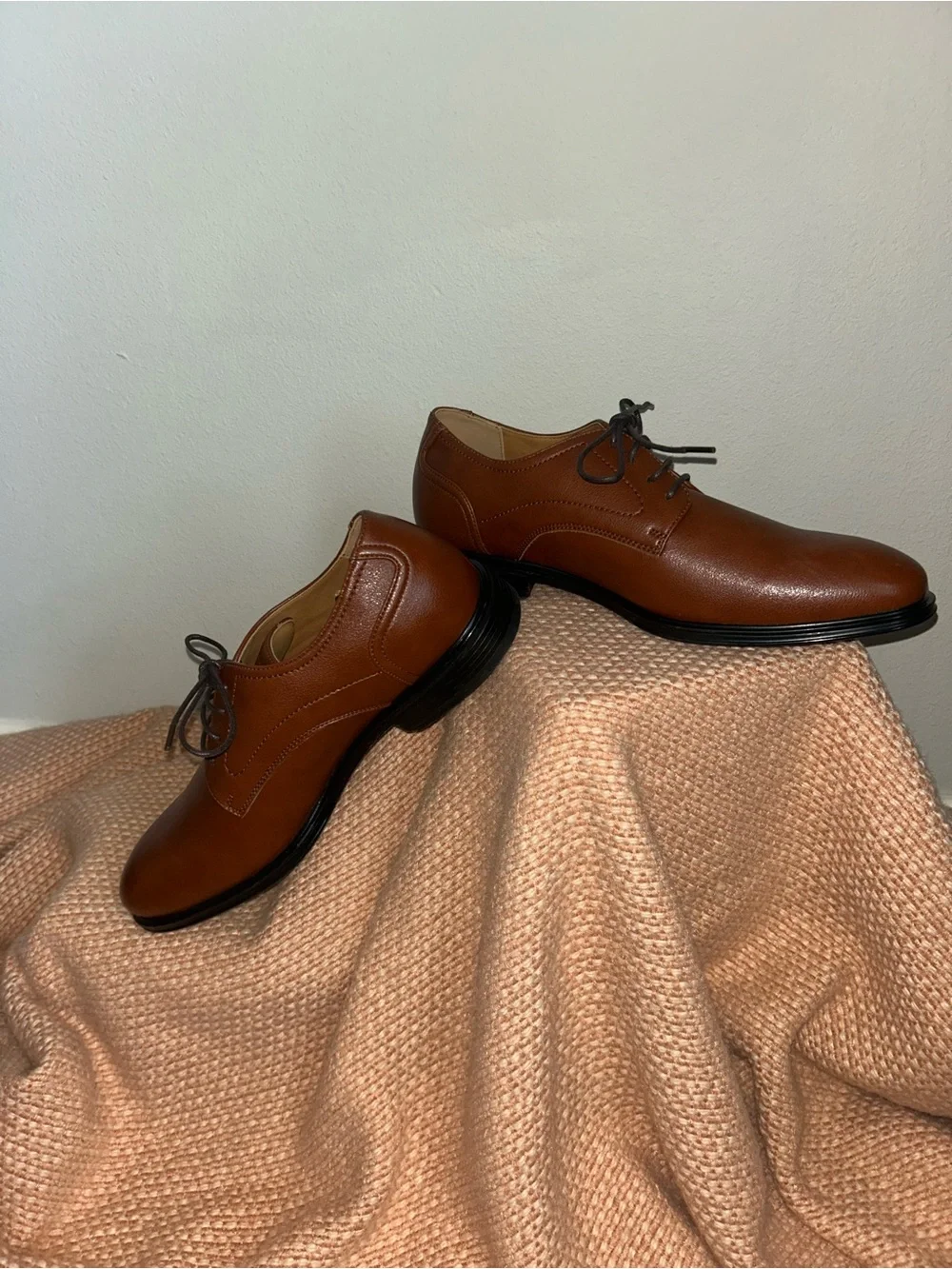 NEW Vance Tru Comfort  Men's Tan Leather Derby Shoes Lace-Up Dress Shoes Sz 10